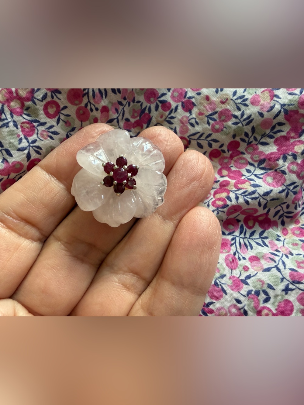STERLING SILVER ROSE QUARTZ & RUBY RING, SZ 8 - Picture 2 of 5